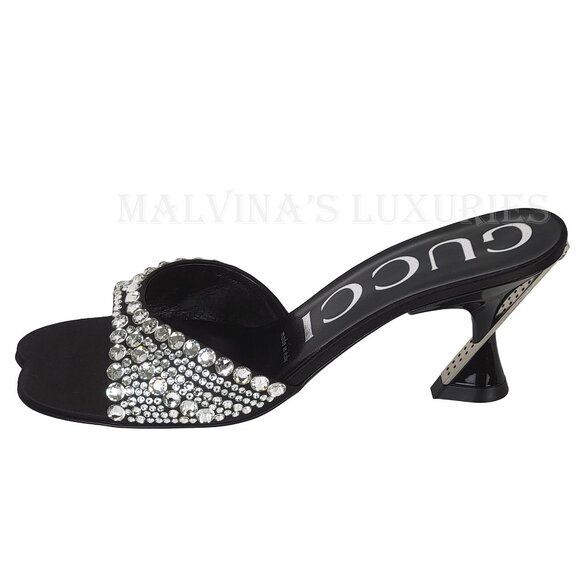 GUCCI SHOES GALACTICA CRYSTAL EMBELLISHED SATIN MULES SANDALS sz 36.5 6.5 - Picture 3 of 15
